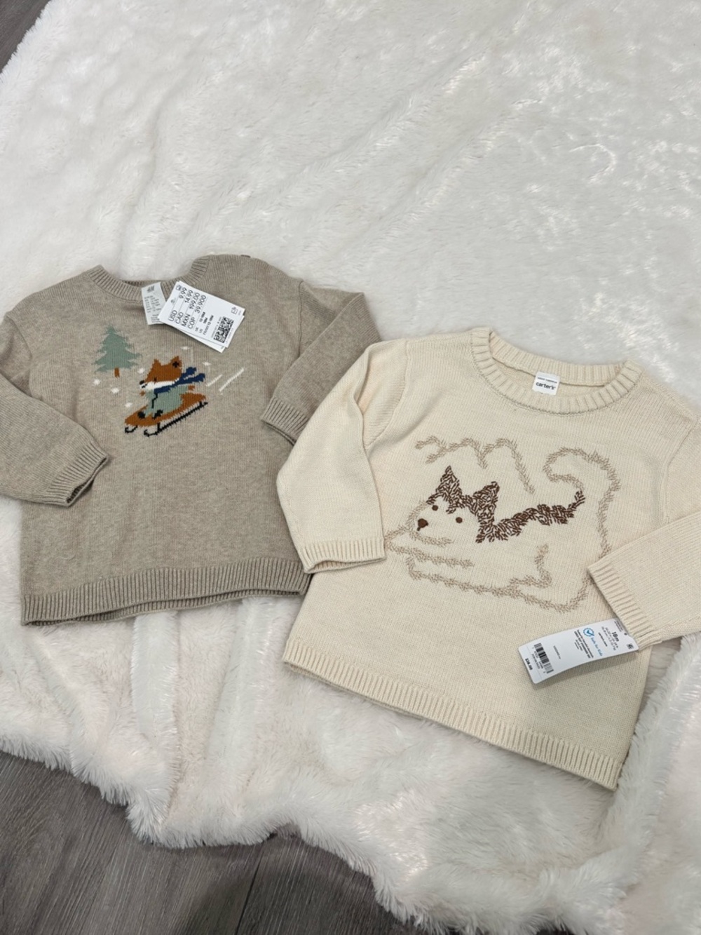 H&M and Carters NWT Sweater Bundle - Cream & Tan Knit Sweaters Fox & Dog Motifs